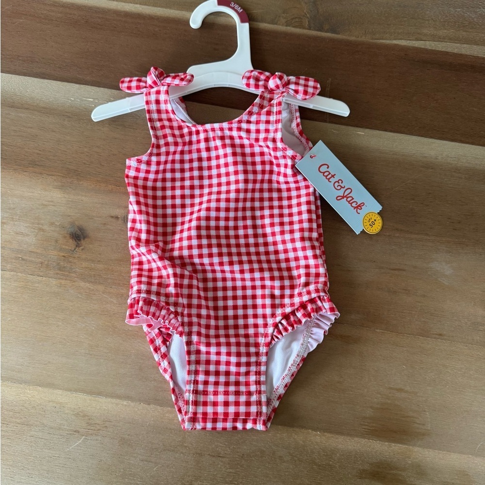 Kids Red Gingham One Piece Swimsuit